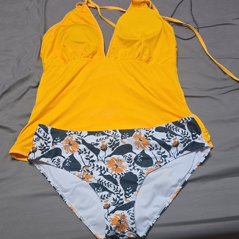 Younique Yellow Tankini with Floral Bikini Bottom